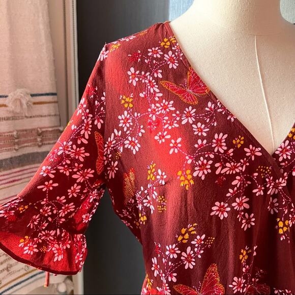 Madewell Tie-Sleeve Wrap Top in Butterfly Sanctuary Women’s Size 2 - Picture 2 of 9